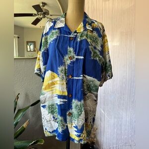 Blue Tropical Button-Up Shirt men’s vintage